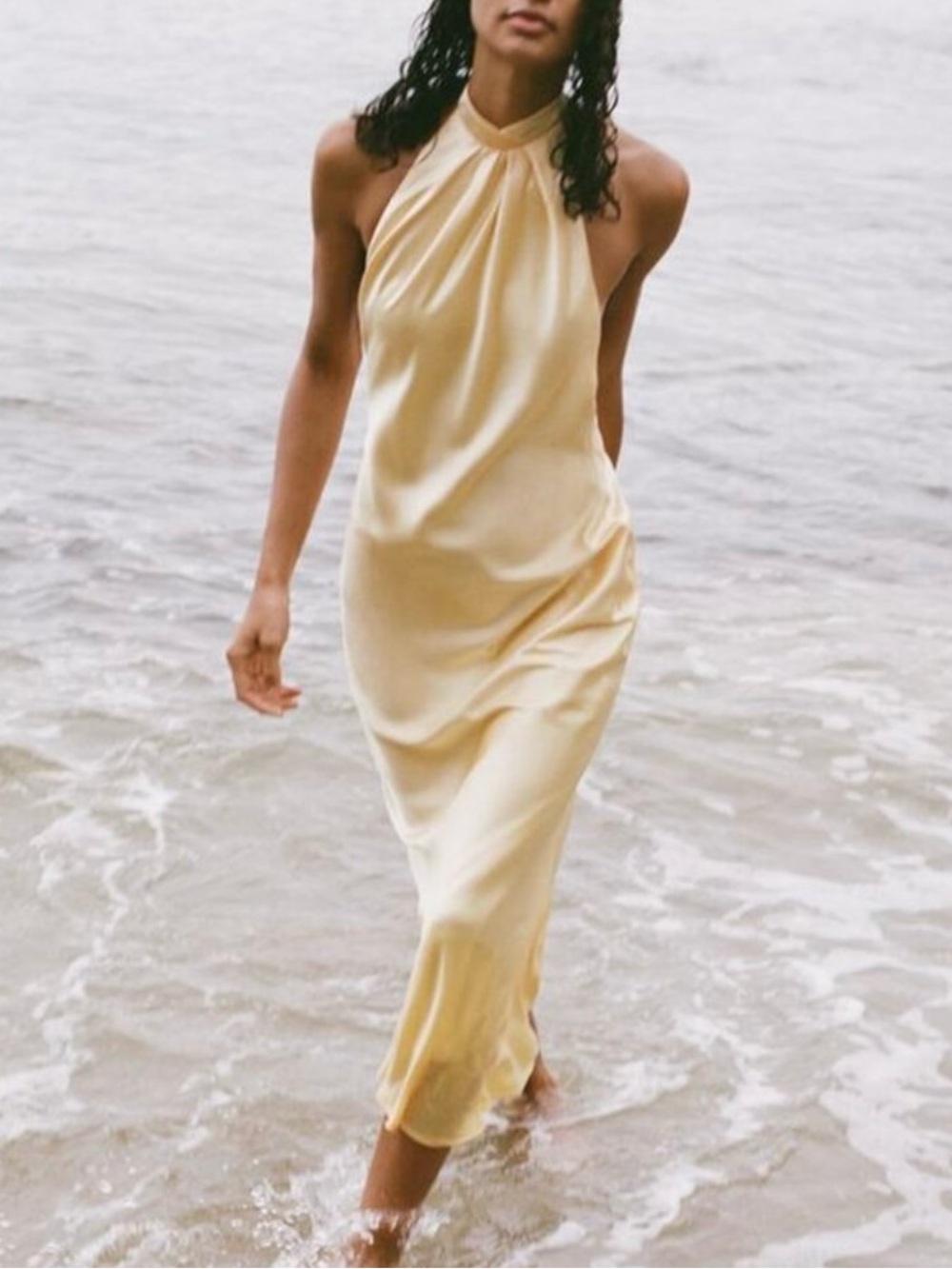 Yellow Zara Halter Satin Dress